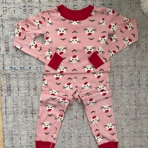 Hanna Andersson Pink red Santa Cat Christmas holiday Print Pajamas size 6-7